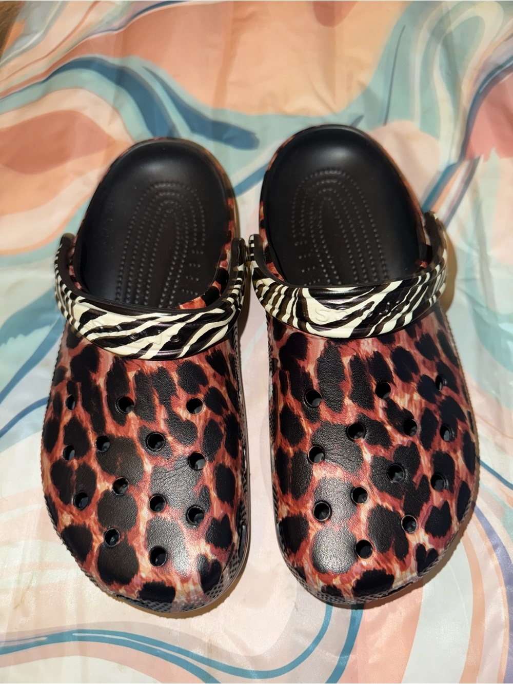 CROCS CLASSIC ANIMAL PRINT REMIX SLIDE CLOGS LEOPARD ZEBRA